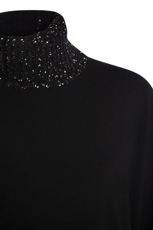 FABIANA FILIPPI Luxurious Wool-Silk-Cashmere Turtleneck Sweater with Sequin Collar