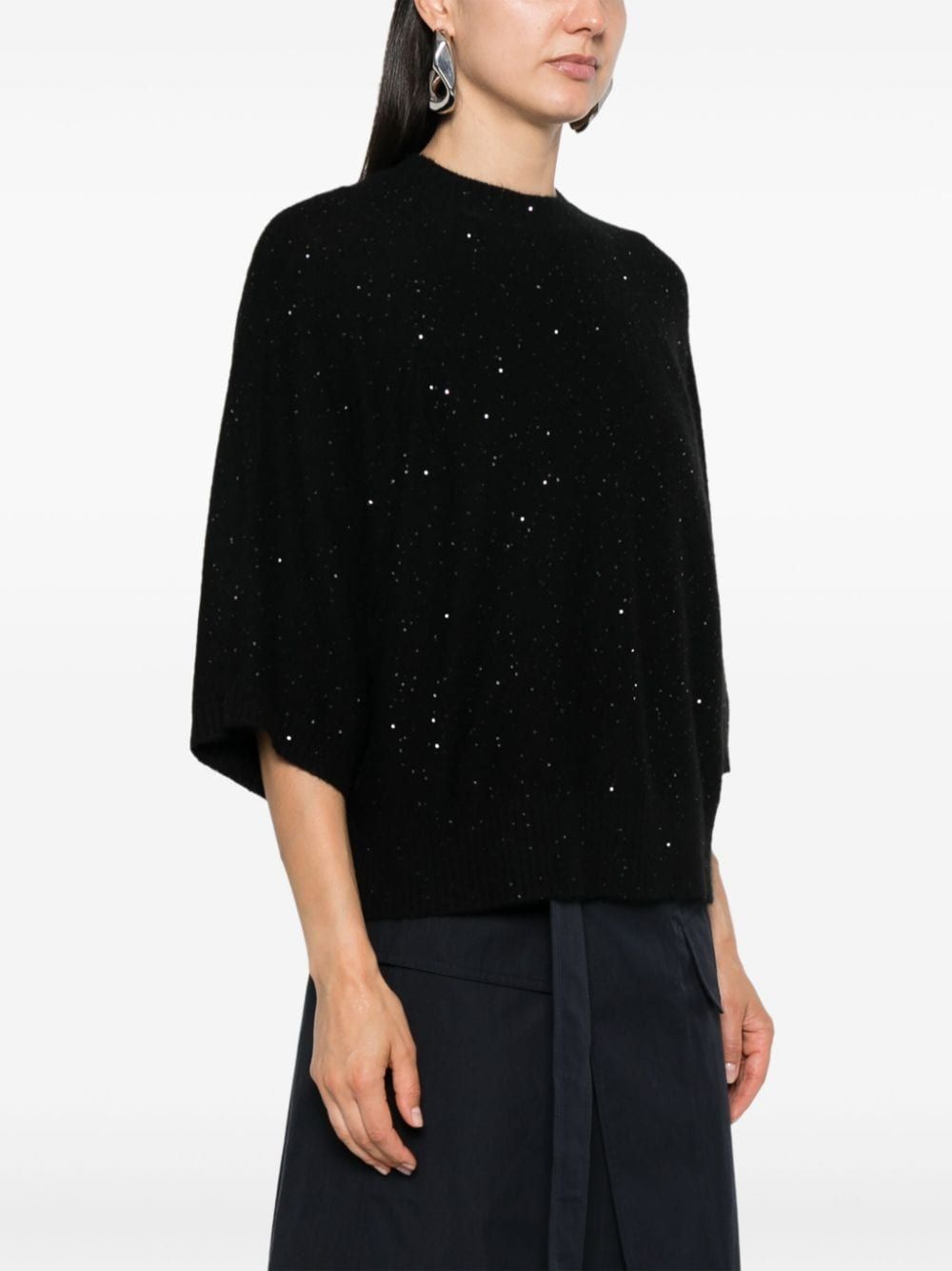 FABIANA FILIPPI Ribbed Knit Sequin Embellished Sweater - Three-Quarter Sleeves