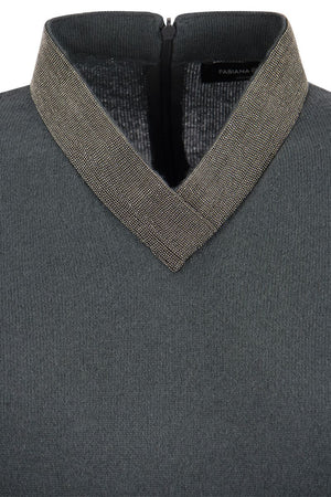 FABIANA FILIPPI Platinum V-Neck Sweater with Necklace