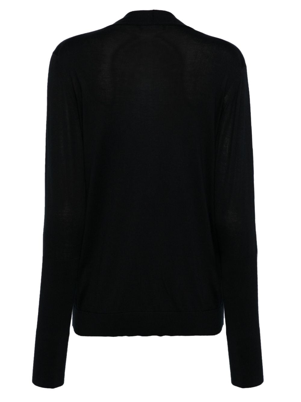 Áo len tơ lụa màu đen cổ chữ V với chi tiết lớp và bo tay cho nữ - Bộ sưu tập SS24