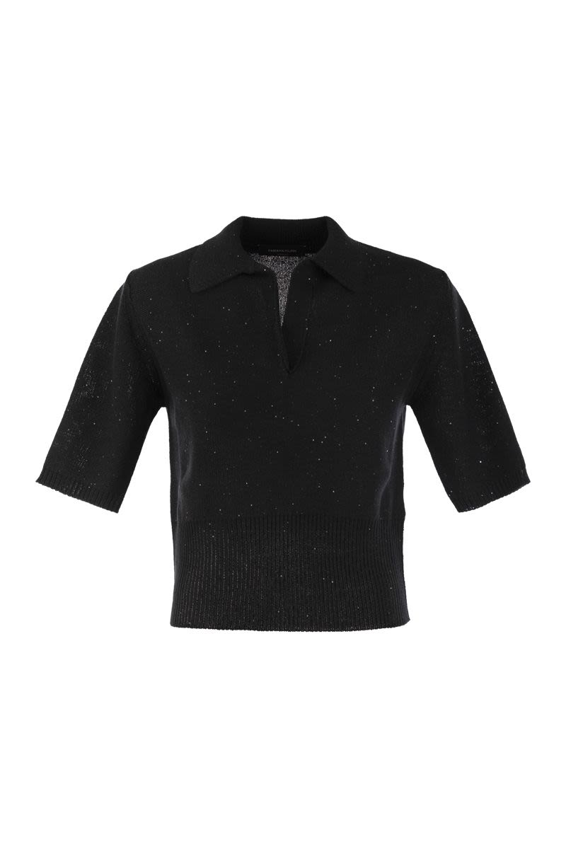 FABIANA FILIPPI Sequined Linen and Cotton Short-Sleeved Polo Shirt for Women