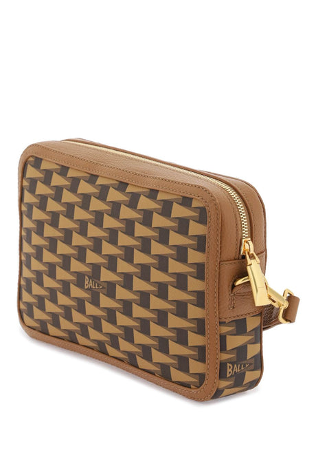 BALLY Brown Pennant Canvas Clutch with Leather Trims for Men