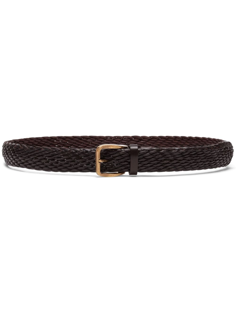 BRUNELLO CUCINELLI Men's Woven Leather Belt with Gold-Tone Buckle