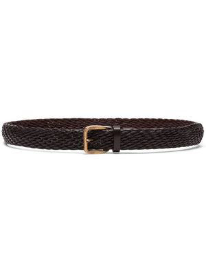 BRUNELLO CUCINELLI Men's Woven Leather Belt with Gold-Tone Buckle