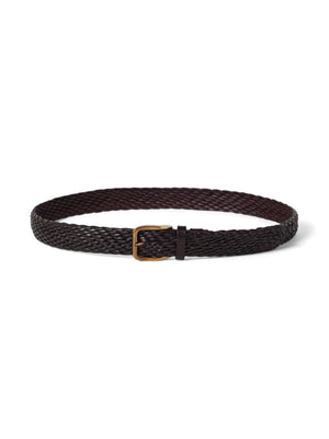 BRUNELLO CUCINELLI Men's Woven Leather Belt with Gold-Tone Buckle