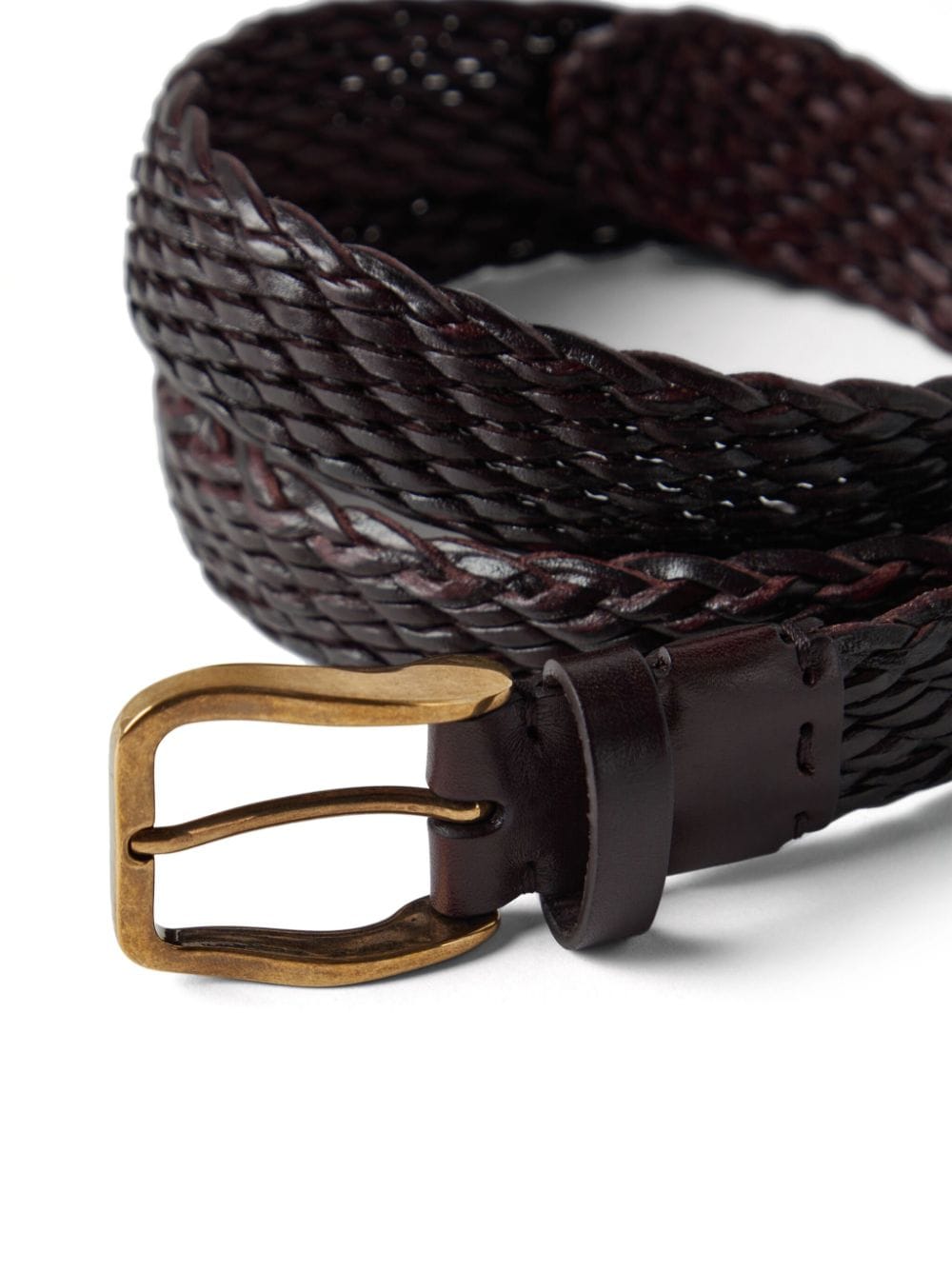 BRUNELLO CUCINELLI Men's Woven Leather Belt with Gold-Tone Buckle