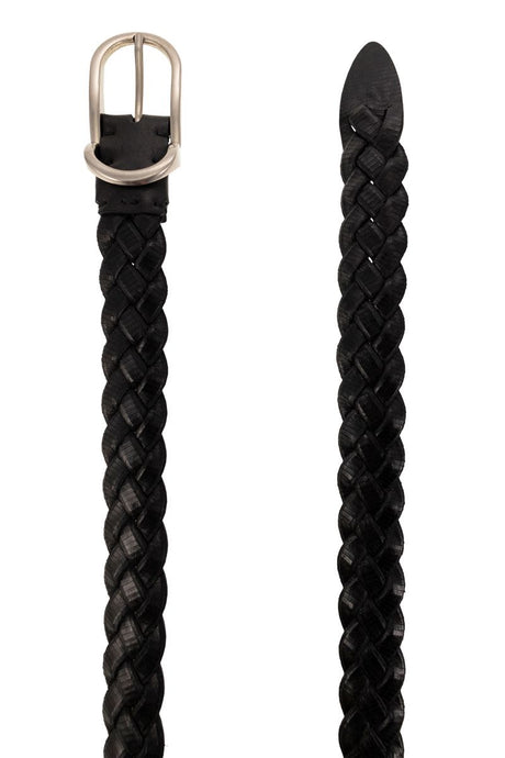 BRUNELLO CUCINELLI Braided Engraved Calfskin Belt for Men in Black