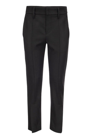 Sophisticated Stretch Wool Cigarette Trousers for Women with Ankle Slit