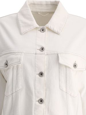 BRUNELLO CUCINELLI White Stretch-Cotton Denim Jacket with Signature Monili Chain Detail for Women - SS24