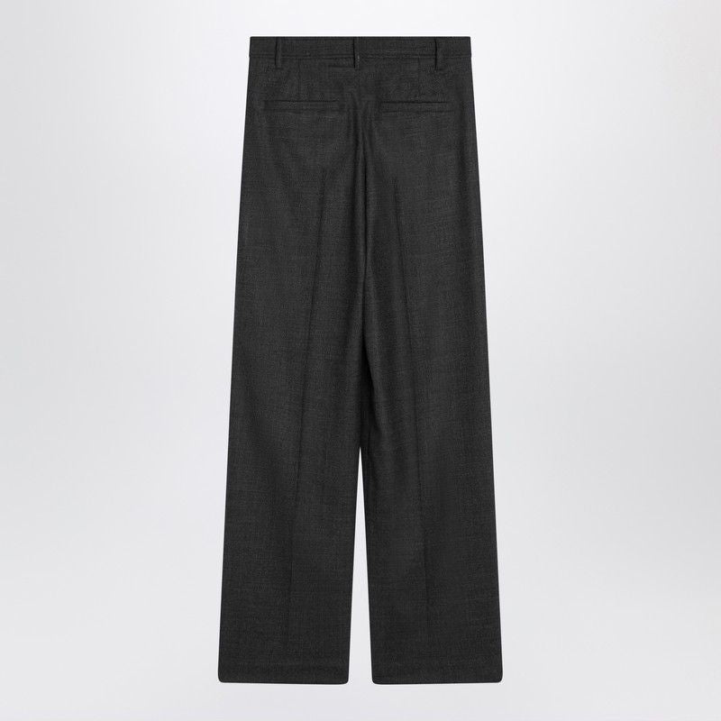 BRUNELLO CUCINELLI Wide-Leg Wool Trousers for Women - Dark Grey