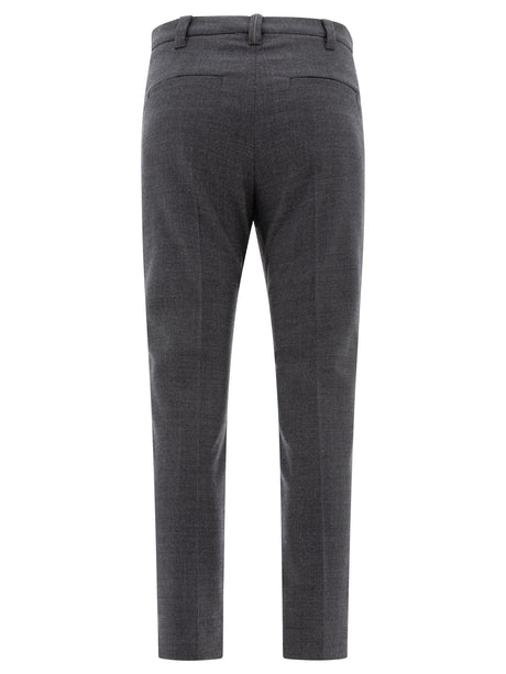 BRUNELLO CUCINELLI Elegant Wool Cigarette Trousers with Monili Bead Detail