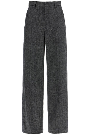 BRUNELLO CUCINELLI Stretch Wool Herringbone Trousers with Wide Straight Leg - Size 38