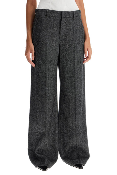 BRUNELLO CUCINELLI Stretch Wool Herringbone Trousers with Wide Straight Leg - Size 38