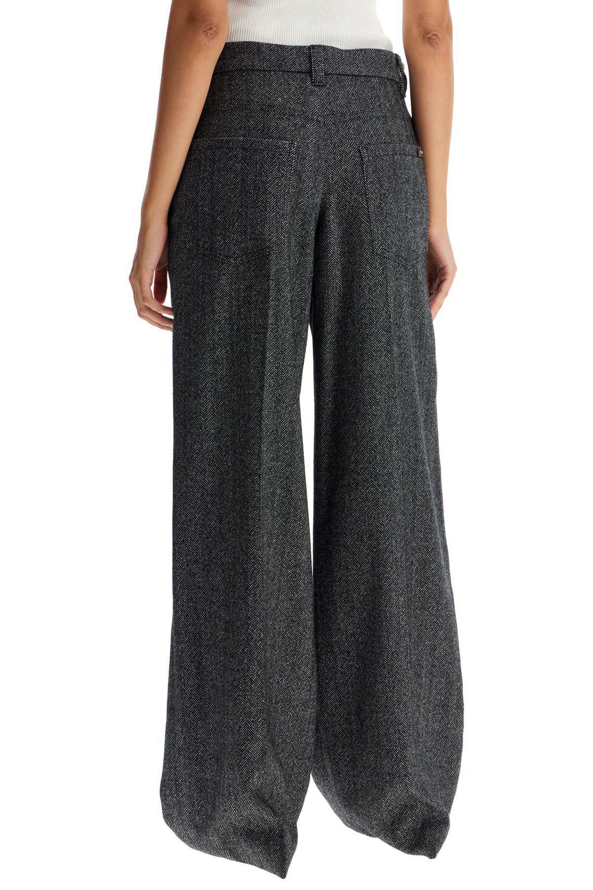 BRUNELLO CUCINELLI Stretch Wool Herringbone Trousers with Wide Straight Leg - Size 38