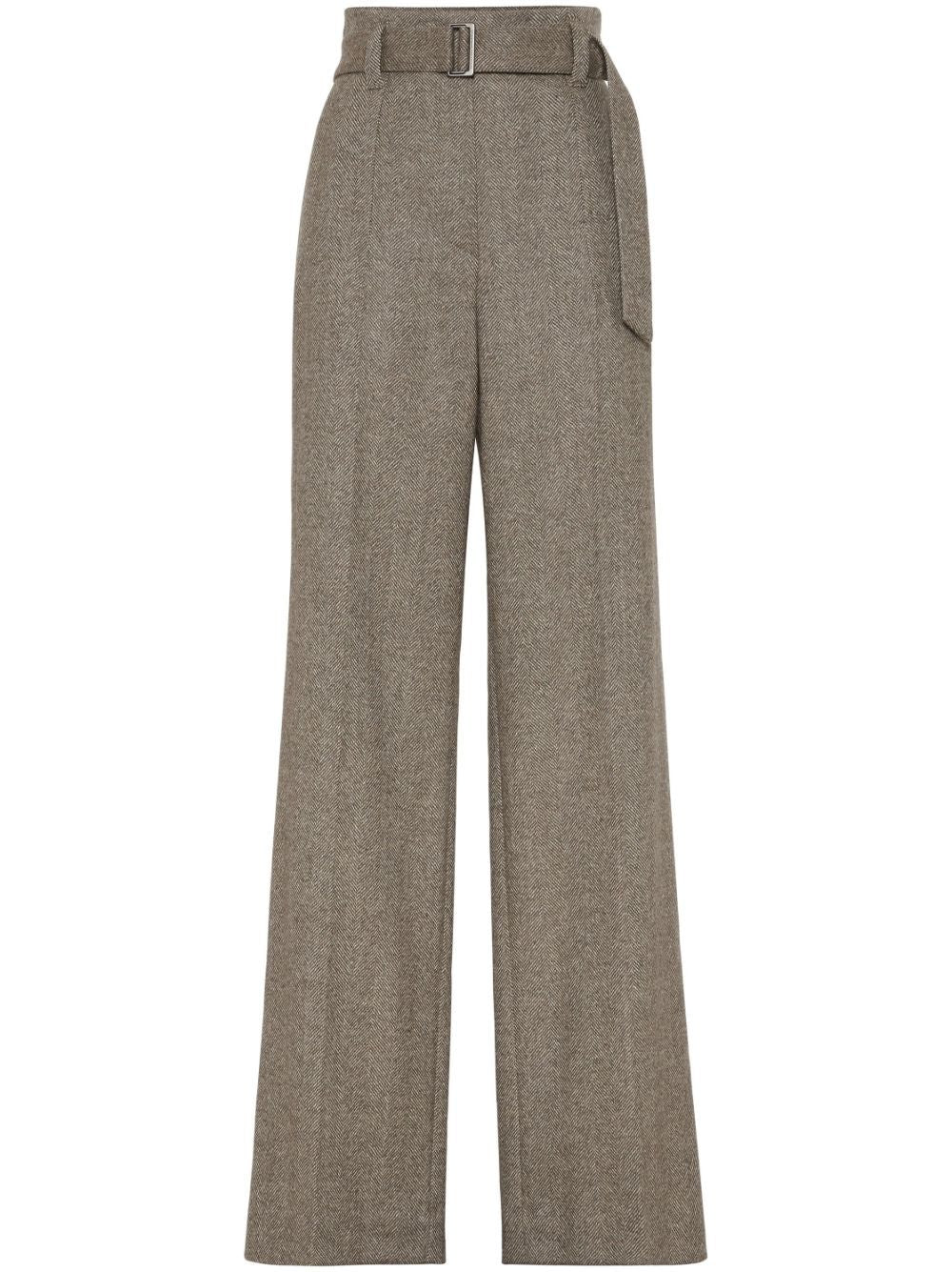 BRUNELLO CUCINELLI Elegant Herringbone Trousers with Pressed Crease