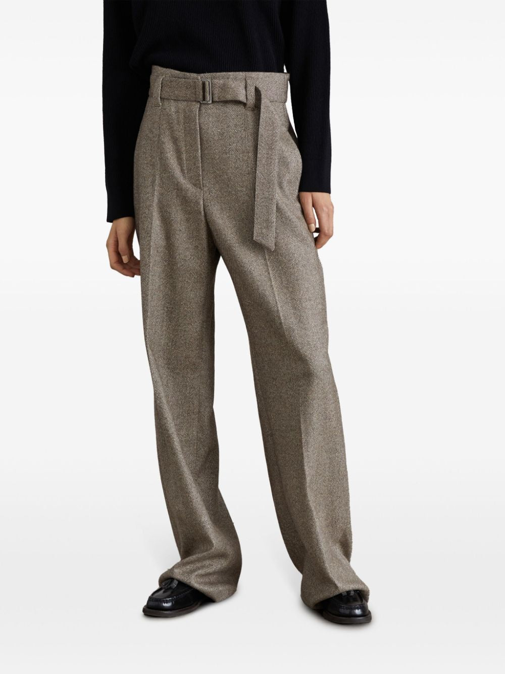 BRUNELLO CUCINELLI Elegant Herringbone Trousers with Pressed Crease