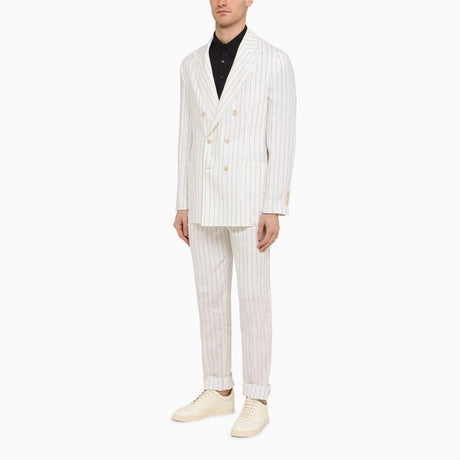 BRUNELLO CUCINELLI White Linen Pinstripe Double-Breasted Jacket for Men (SS24)