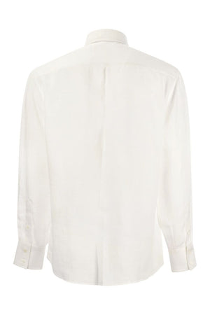 BRUNELLO CUCINELLI Men's French Collar Linen Shirt - White
