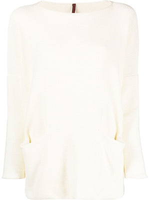 DANIELA GREGIS Ivory White Cotton Open Pocket Boat Neck Jumper for Women - SS24