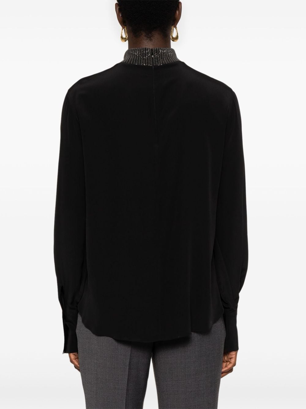 BRUNELLO CUCINELLI Elegant Black Silk Blouse with Monili Chain Detail