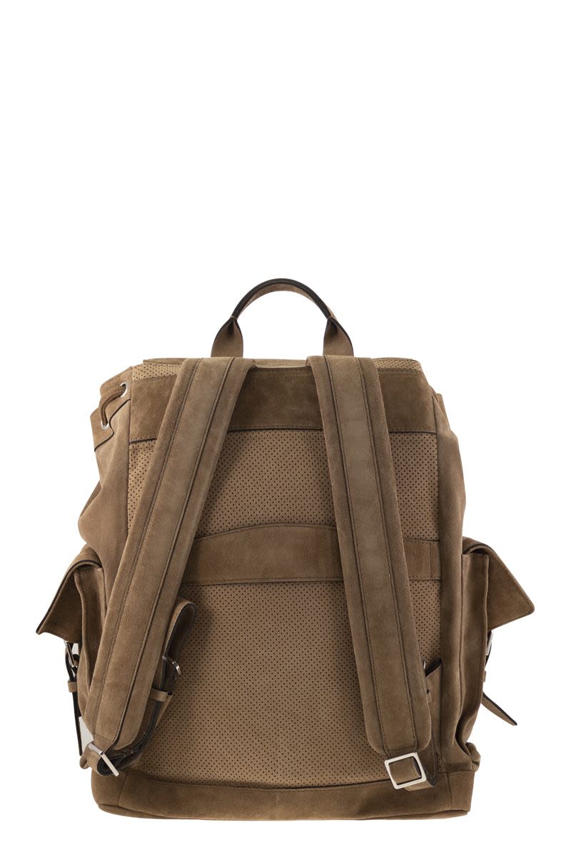 BRUNELLO CUCINELLI Velvety Suede City Backpack - 30 x 41.5 x 20 cm