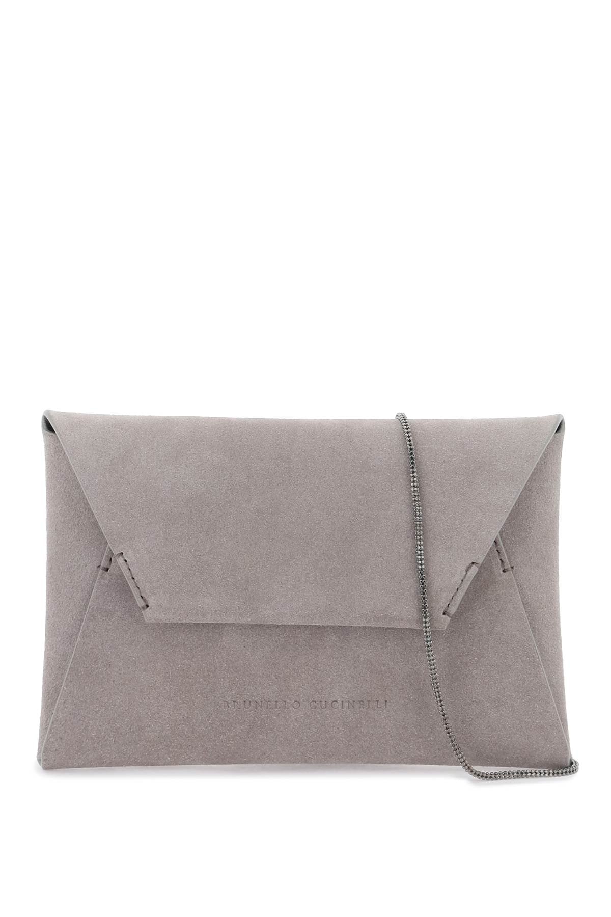 BRUNELLO CUCINELLI Soft Suede Envelope Shoulder Handbag - Neutral