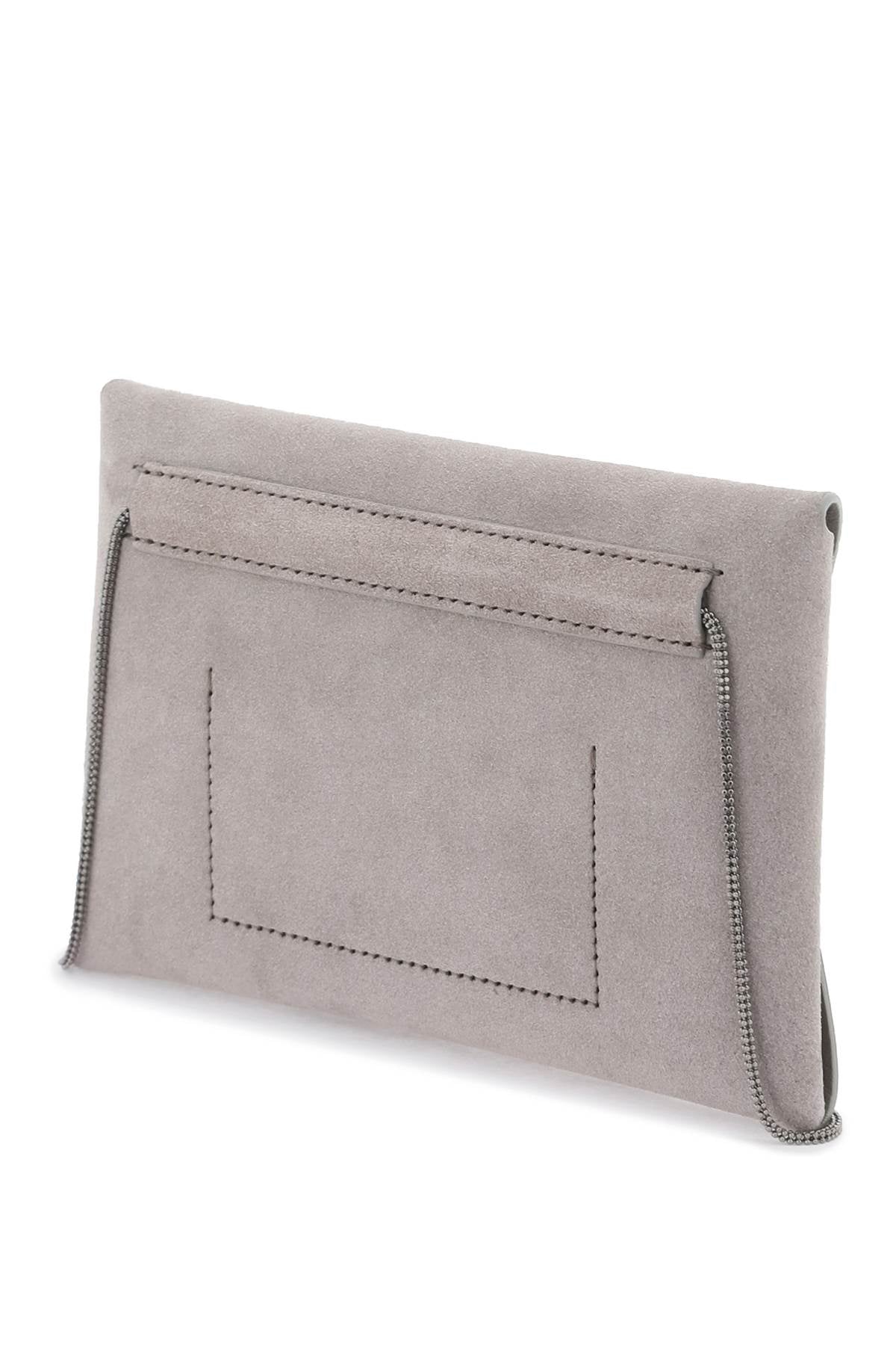 BRUNELLO CUCINELLI Soft Suede Envelope Shoulder Handbag - Neutral