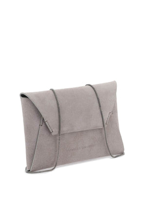 BRUNELLO CUCINELLI Soft Suede Envelope Shoulder Handbag - Neutral