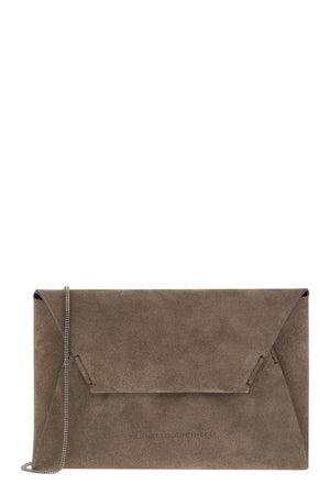 BRUNELLO CUCINELLI Soft Suede Envelope Shoulder Handbag - Neutral