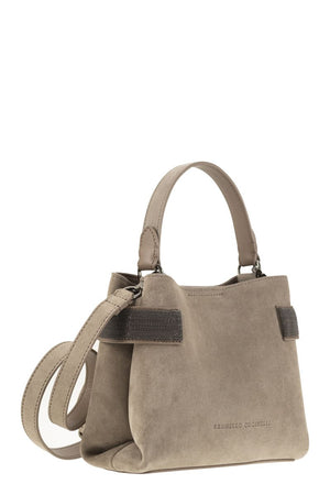 BRUNELLO CUCINELLI Elegant Mini Suede Handbag with Jewel Accents