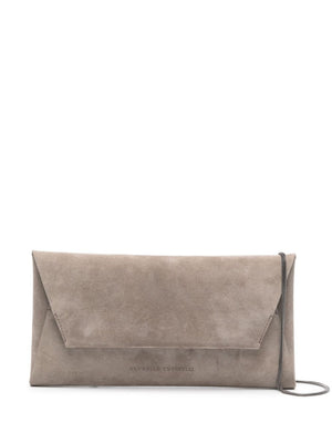 BRUNELLO CUCINELLI Mini Suede Envelope Clutch with Chain-Link Strap