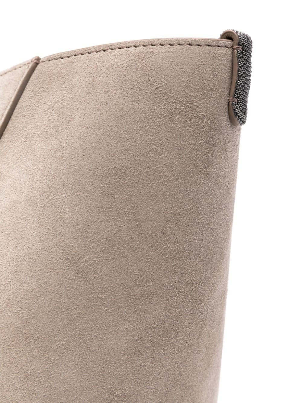 BRUNELLO CUCINELLI Elegant Taupe Grey Leather Shopper with Monili Chain Detail