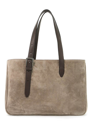 BRUNELLO CUCINELLI Elegant Suede Shoulder Handbag with Adjustable Handles