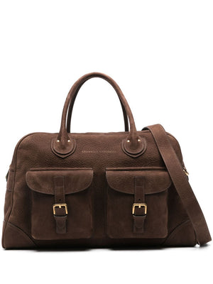 BRUNELLO CUCINELLI Leather Weekender Handbag - Chocolate Brown