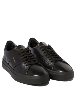 SANTONI Dual Buckle Leather Sneakers