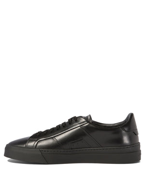 SANTONI Dual Buckle Leather Sneakers