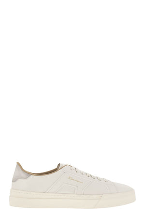 SANTONI Double Buckle Tumbled Leather Low Top Sneakers