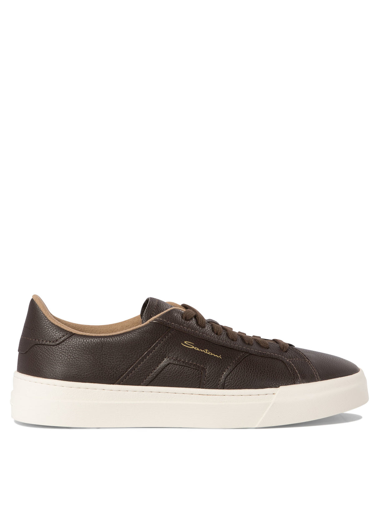 SANTONI Elegant Dual Buckle Leather Sneakers