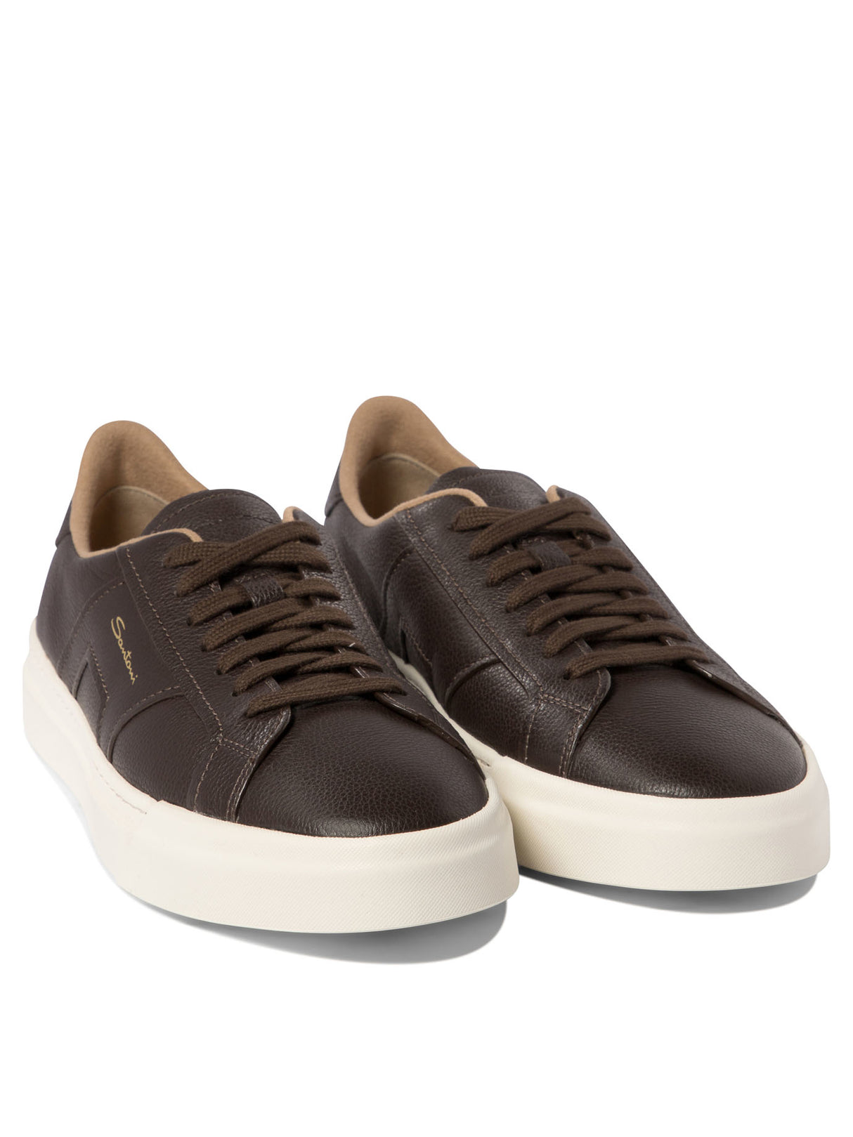 SANTONI Elegant Dual Buckle Leather Sneakers