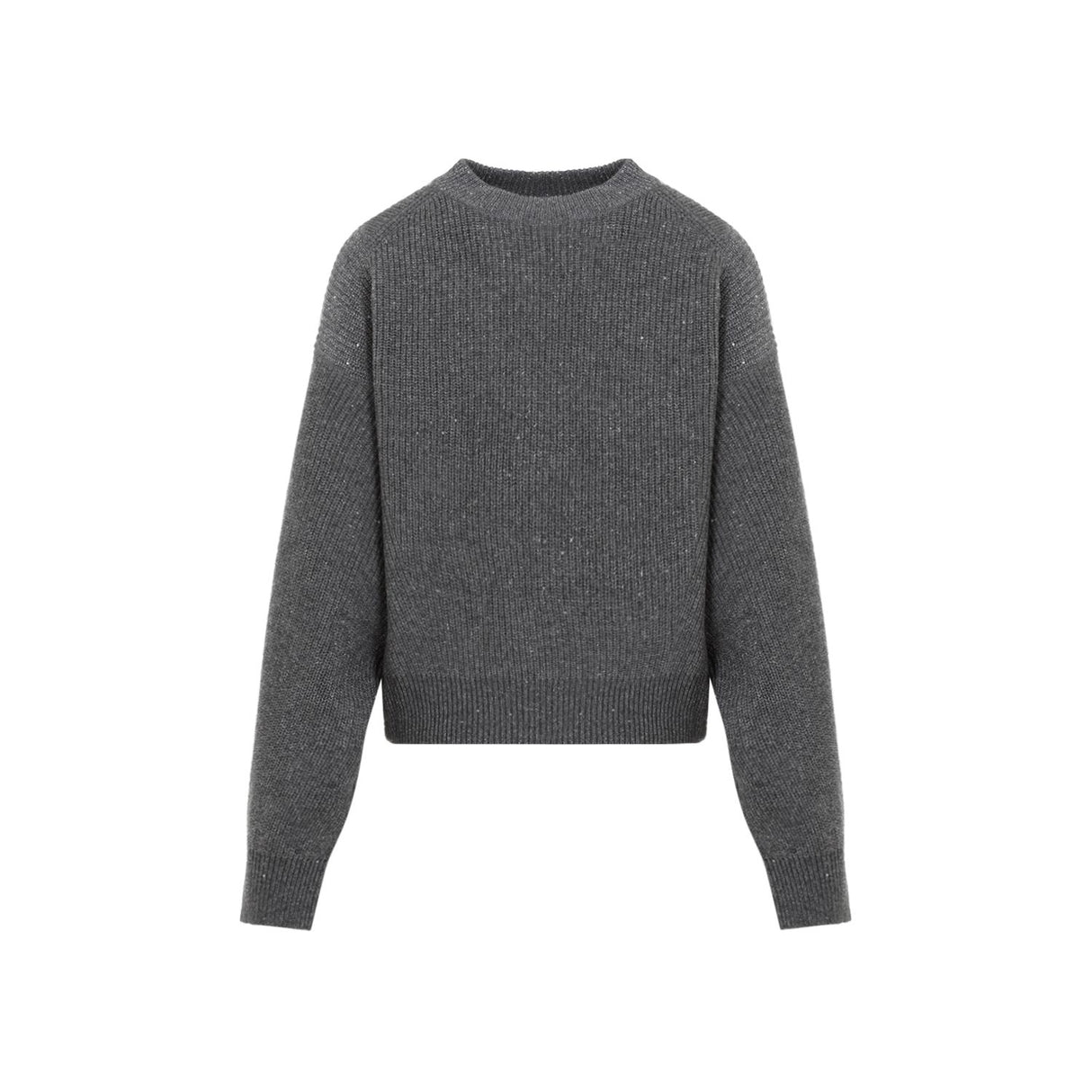 Áo len cổ tròn ribbed lấp lánh bằng len và cashmere