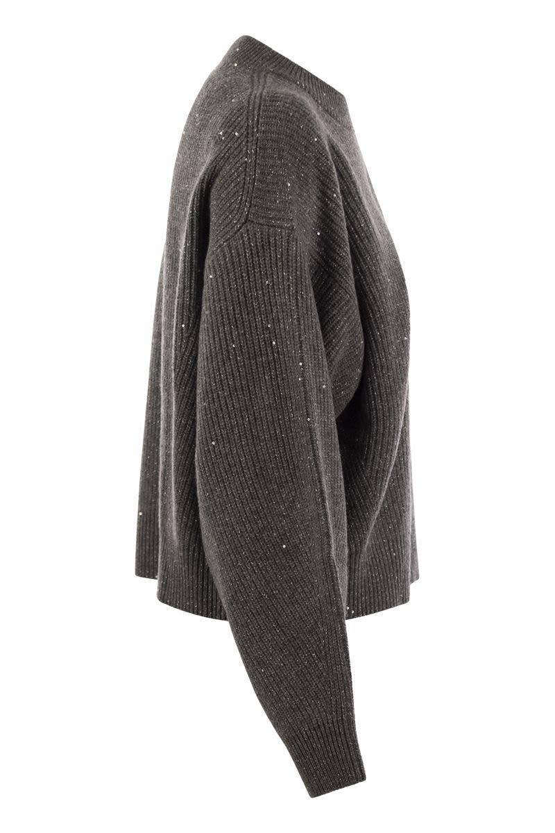 BRUNELLO CUCINELLI Dazzling Sequined Ribbed Sweert in Cashmere & Wool Blend