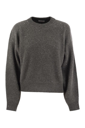 BRUNELLO CUCINELLI Elegant Dark Grey Sequined Wool-Cashmere Jumper