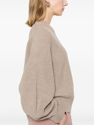 BRUNELLO CUCINELLI Luxurious Taupe Wool-Cashmere Crewneck Sweater