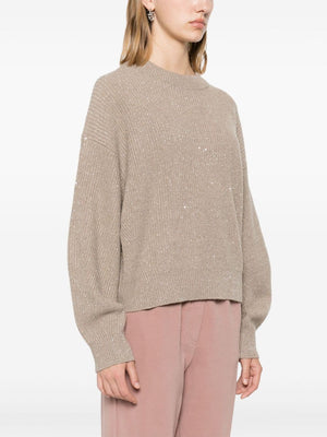 BRUNELLO CUCINELLI Luxurious Taupe Wool-Cashmere Crewneck Sweater