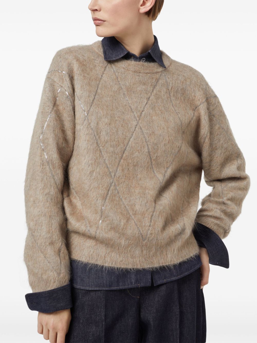 BRUNELLO CUCINELLI Wool Blend Sequin Crewneck Sweater