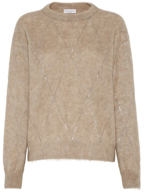 BRUNELLO CUCINELLI Chic Beige Sequin Knit Sweater