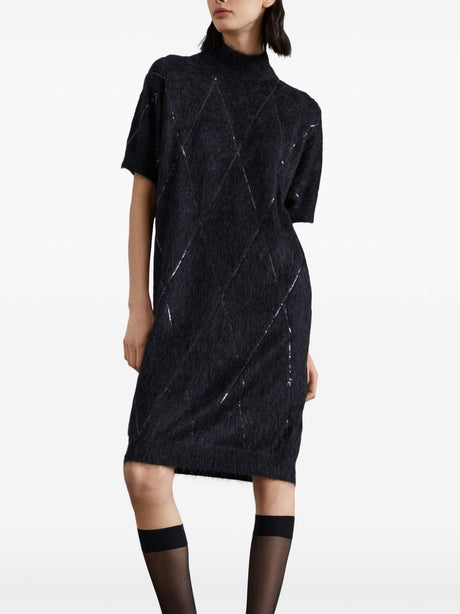 BRUNELLO CUCINELLI Mini Black Sequin Mock Neck Dress