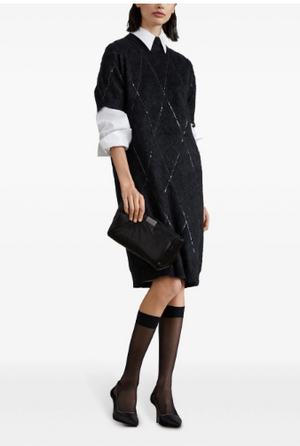 BRUNELLO CUCINELLI Mini Black Sequin Mock Neck Dress