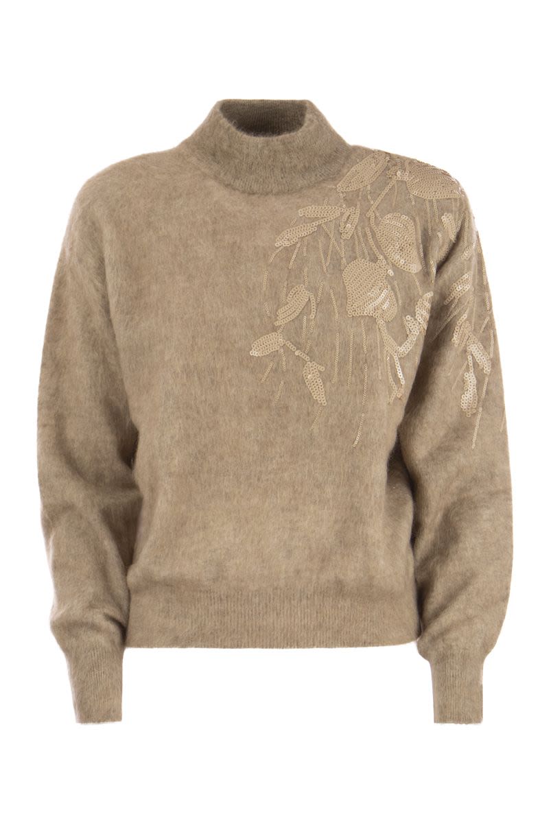 BRUNELLO CUCINELLI Feminine Mohair, Wool, and Silk Sweater with Intricate Embroidery