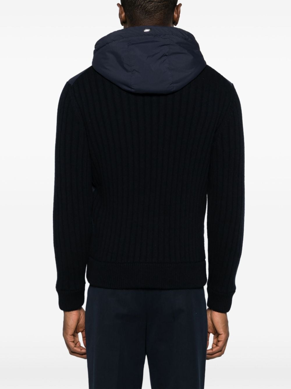 HERNO Midnight Blue Wool-Knit Down Jacket with Drawstring Hood